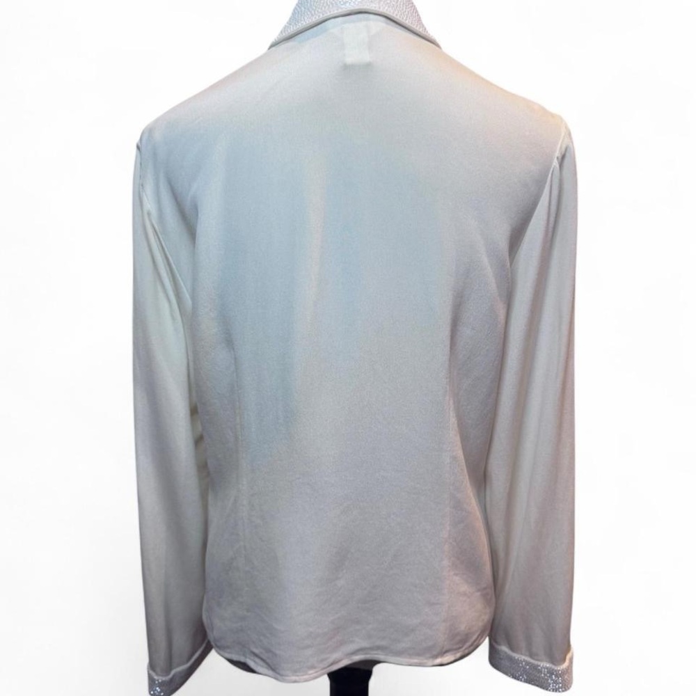 Talbots Pure Silk Cream Blouse with Beaded Collar & Cuffs quiet luxury fancy - Picture 3 of 8